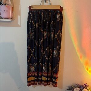 Zara Navy Floral Chain A-Line Skirt